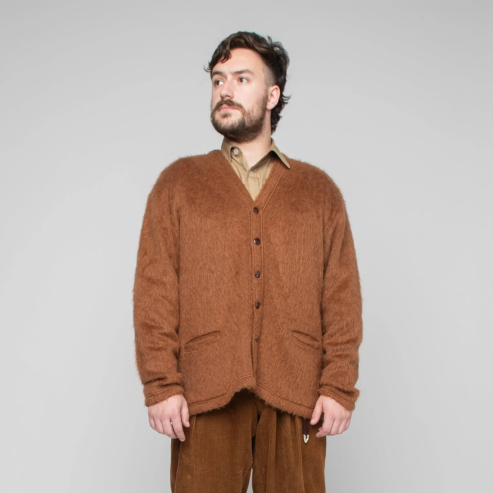トップス MONITALY Shaggy V Cardigan Multi XL Shaggy V Cardigan (Made in Japan) - Solid Camel — MONITALY